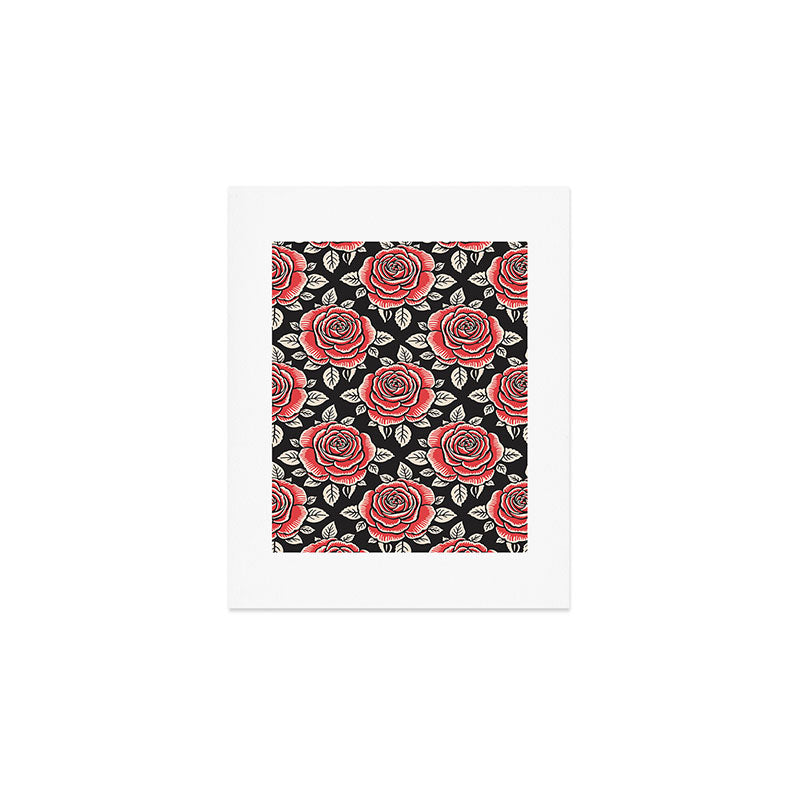 Traditional vintage red rose flower art pattern Art Print Gallery Image 1