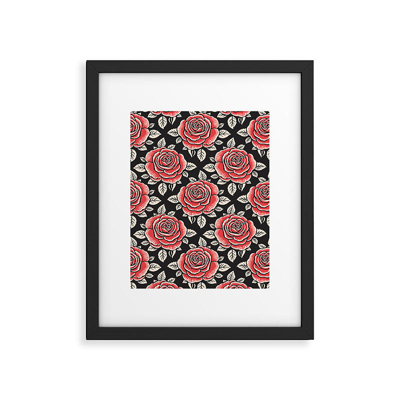 Traditional vintage red rose flower art pattern Framed Art Print Gallery Image 6