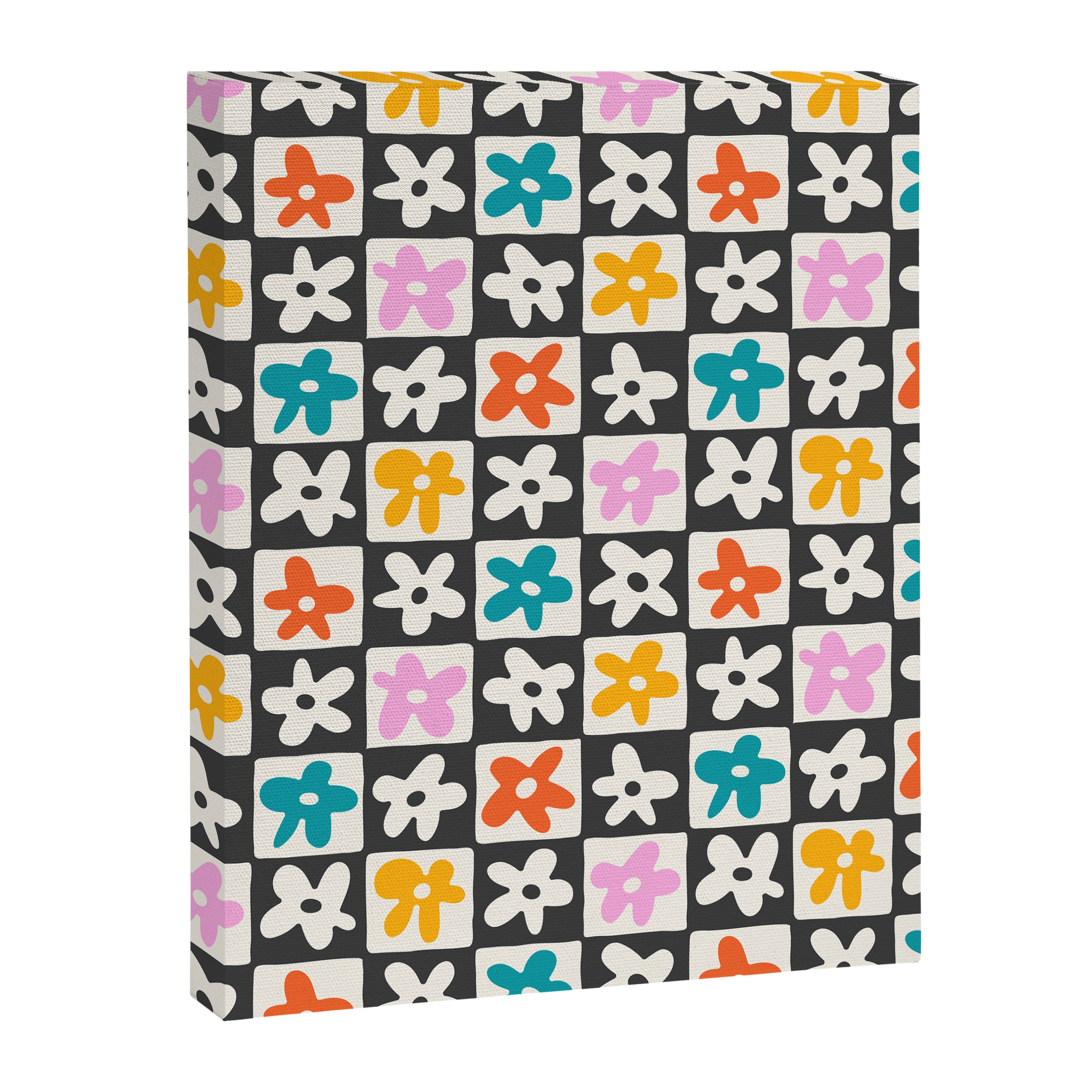 Trendy checkered flower art pattern Canvas Print Gallery Image 8
