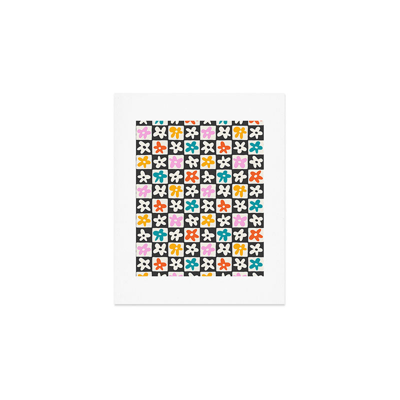 Trendy checkered flower art pattern Art Print Gallery Image 1