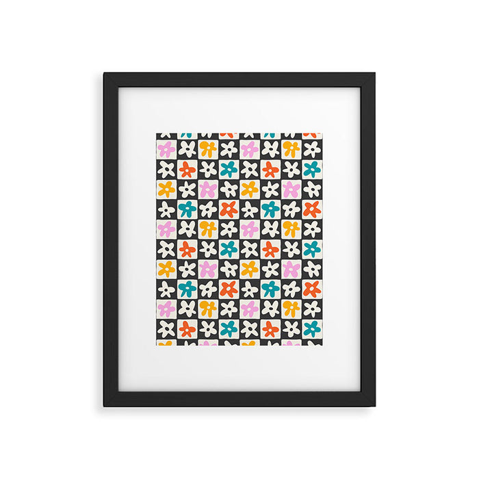 Trendy checkered flower art pattern Framed Art Print Gallery Image 1