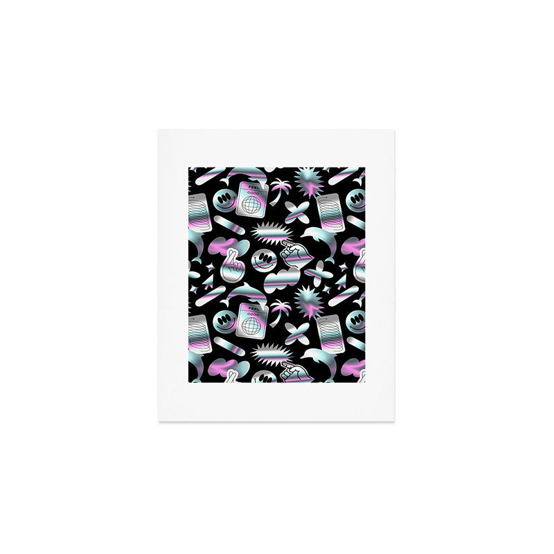 Trendy holographic y2k sticker pattern Art Print Gallery Image 1