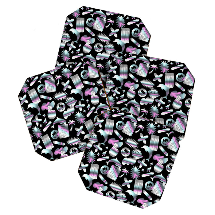 Trendy holographic y2k sticker pattern Coaster Gallery Image 1