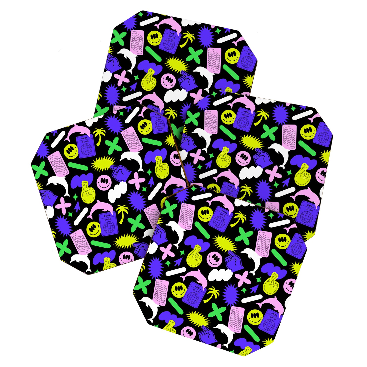 Trendy y2k sticker art pattern Coaster Gallery Image 1
