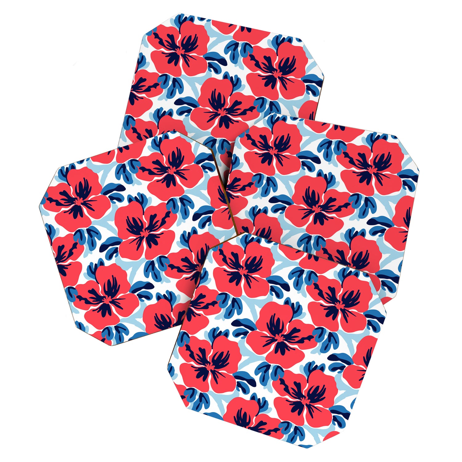 Tropical hibiscus summer flower art pattern Coaster Gallery Image 1