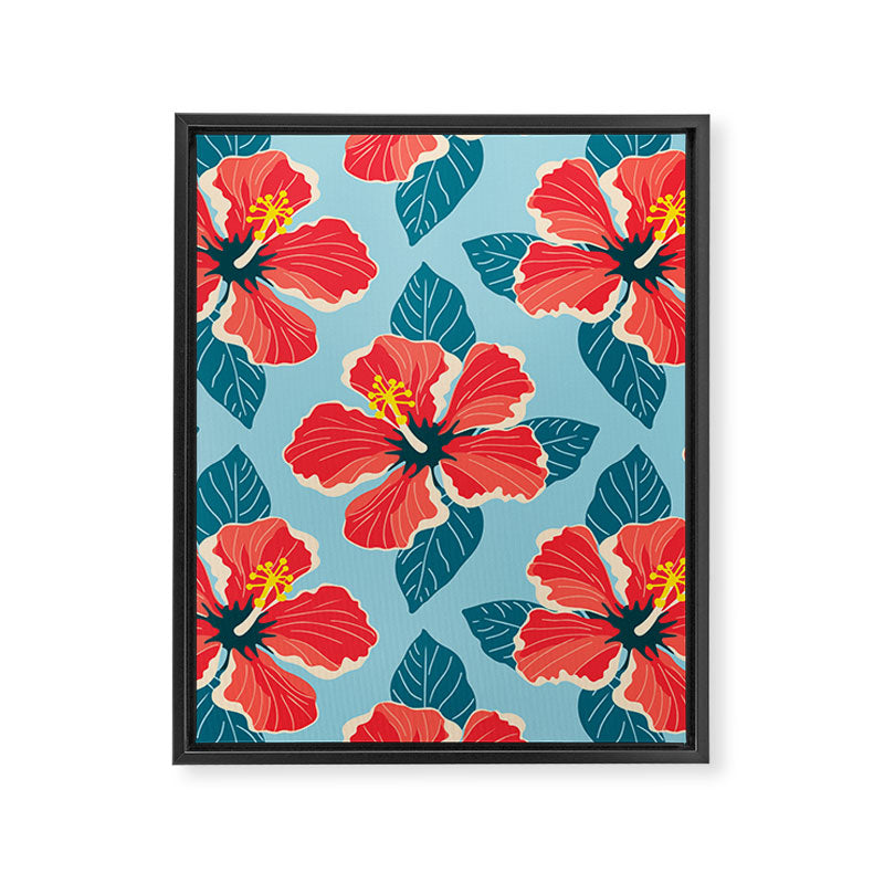 Tropical hibiscus summer flower art pattern Framed Canvas Print Gallery Image 8