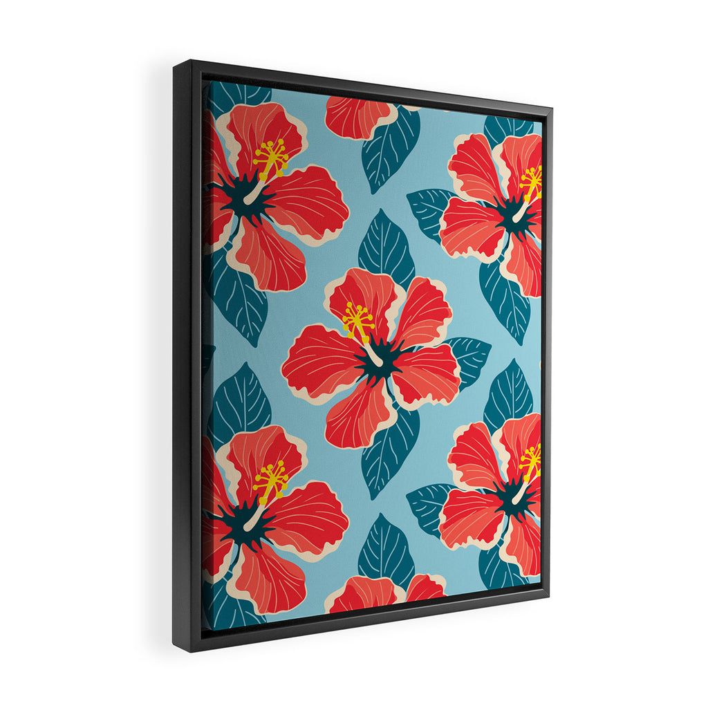 Tropical hibiscus summer flower art pattern Framed Canvas Print Gallery Image 2