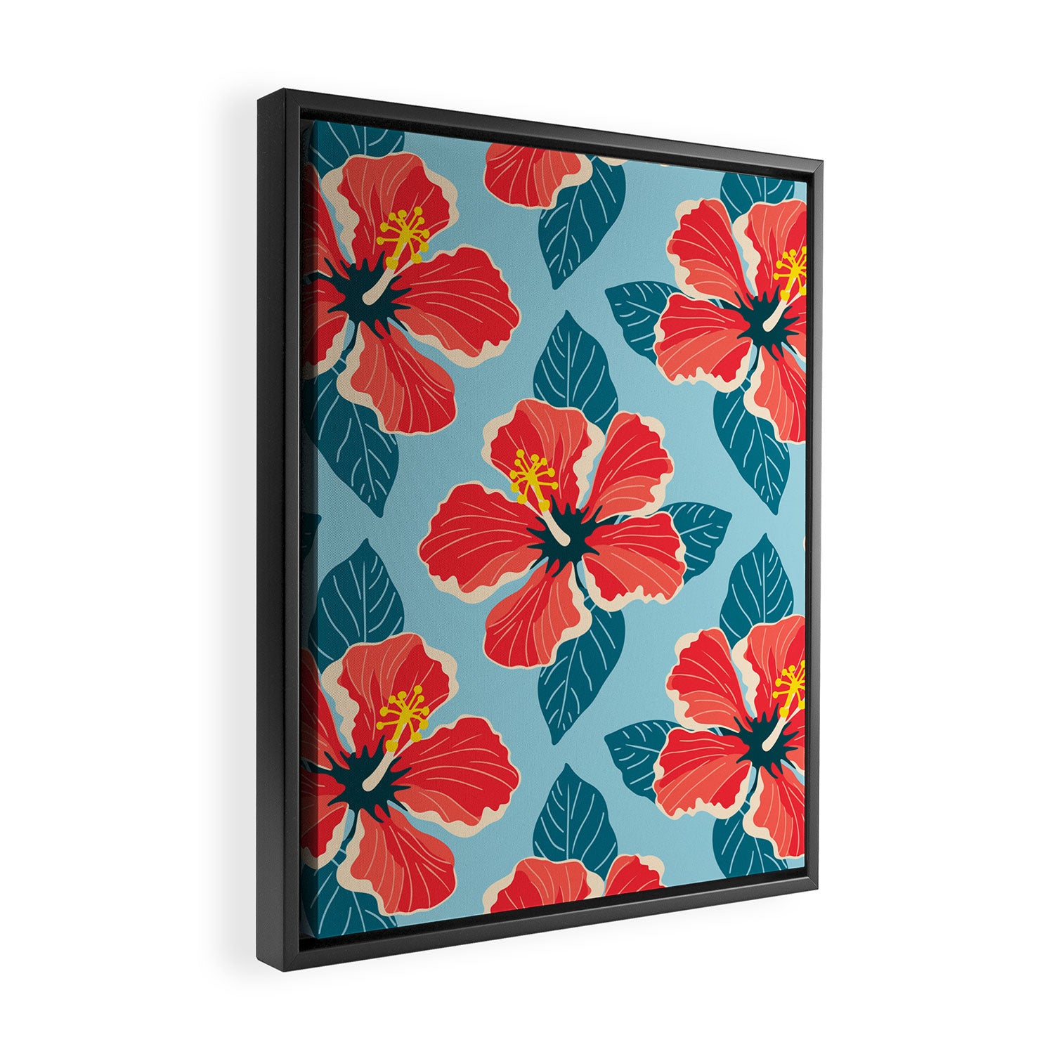 Tropical hibiscus summer flower art pattern Framed Canvas Print Gallery Image 2