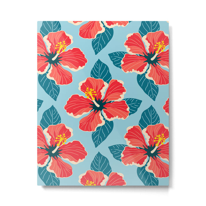 Tropical hibiscus summer flower art pattern Metal Print Gallery Image 1