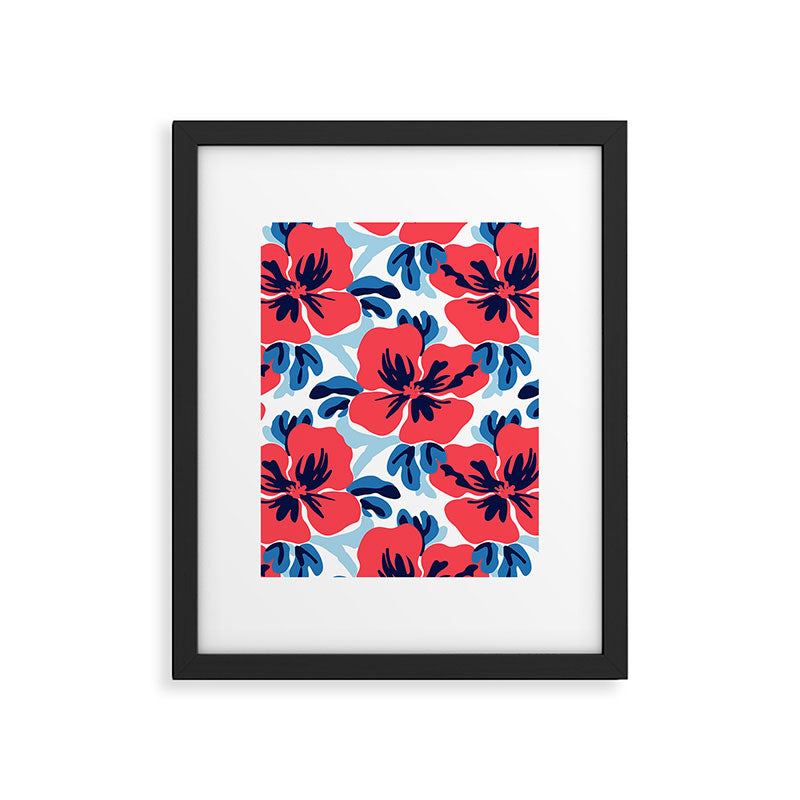 Tropical hibiscus summer flower art pattern Framed Art Print Gallery Image 6