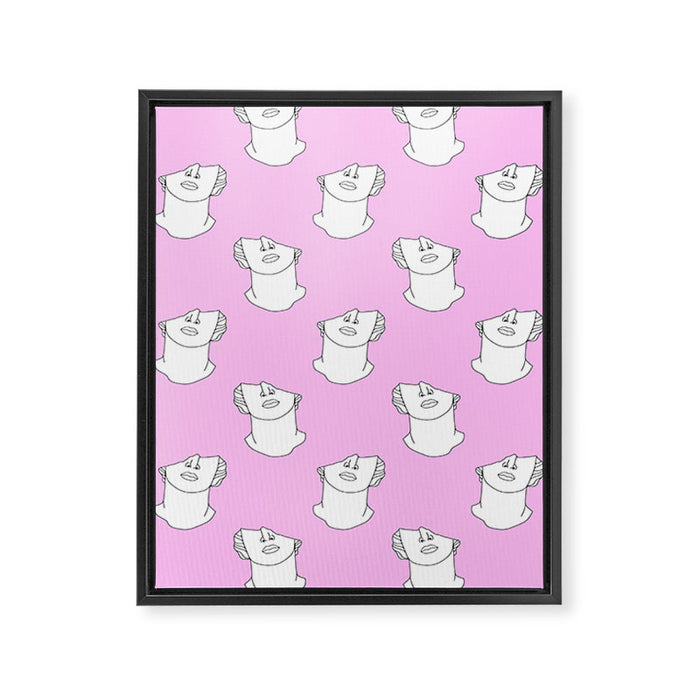 Vaporwave greek statue doodle pattern Framed Canvas Print Gallery Image 1