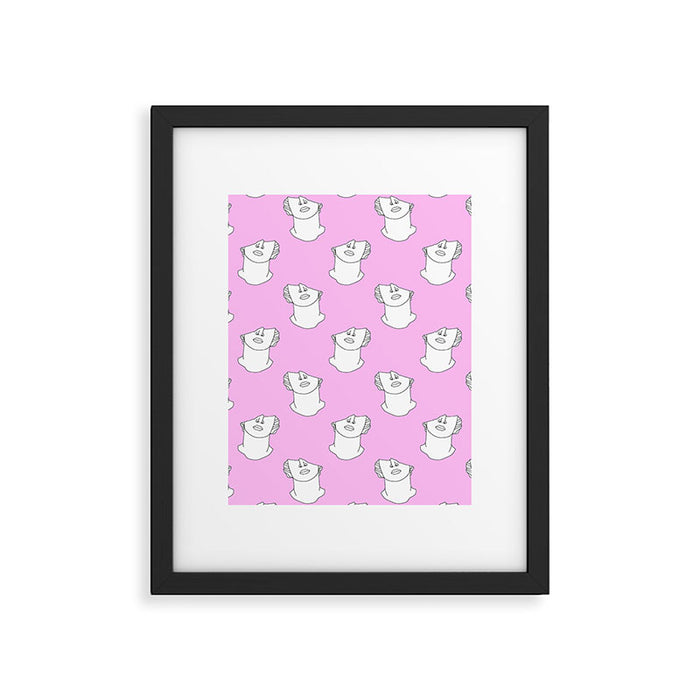 Vaporwave greek statue doodle pattern Framed Art Print Gallery Image 1