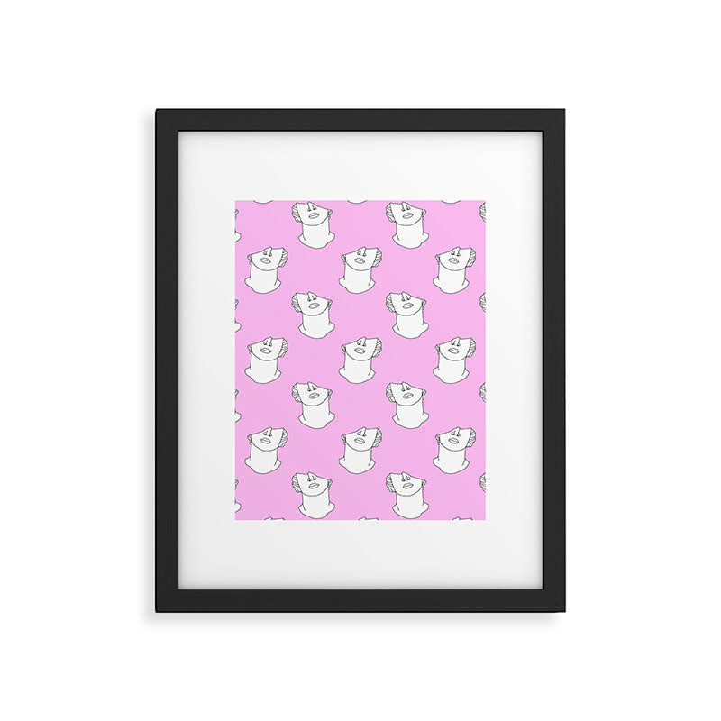 Vaporwave greek statue doodle pattern Framed Art Print Gallery Image 6