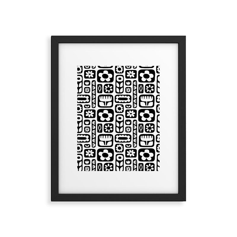 Vintage black and white floral art pattern Framed Art Print Gallery Image 6
