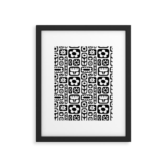 Vintage black and white floral art pattern Framed Art Print Gallery Image 1