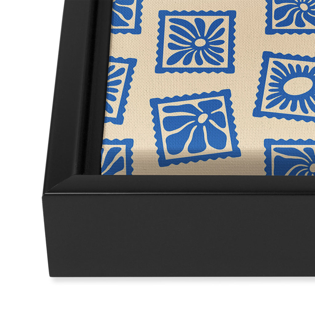 Vintage blue flower postage stamp pattern Framed Canvas Print Gallery Image 3