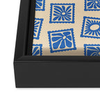 Vintage blue flower postage stamp pattern Framed Canvas Print Gallery Image 3