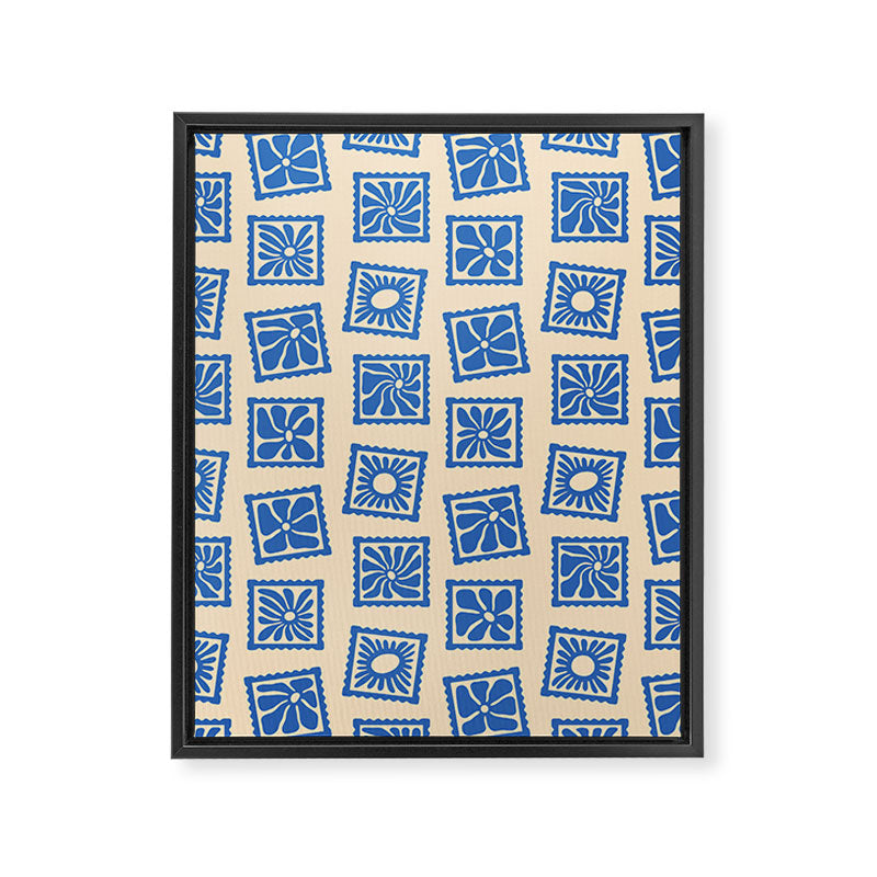 Vintage blue flower postage stamp pattern Framed Canvas Print Gallery Image 8