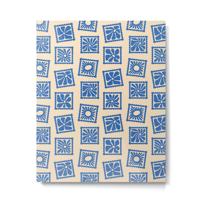 Vintage blue flower postage stamp pattern Metal Print Gallery Image 1
