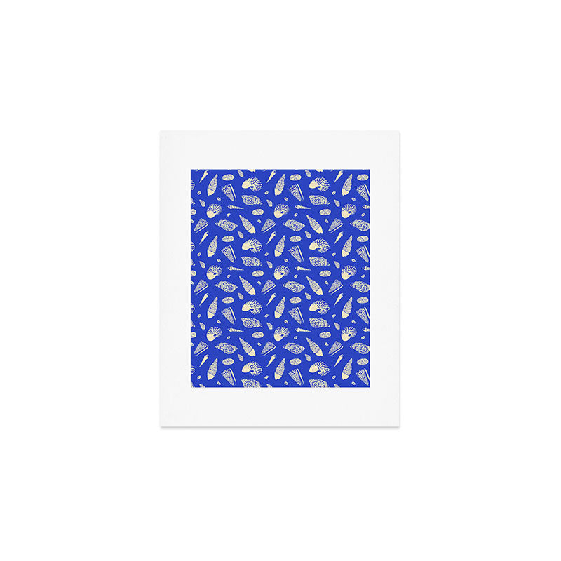 Vintage blue sea shell summer art pattern Art Print Gallery Image 1