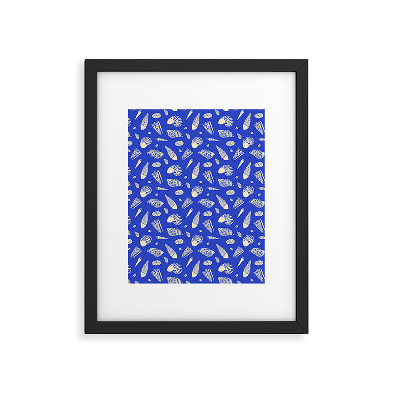 Vintage blue sea shell summer art pattern Framed Art Print Gallery Image 6