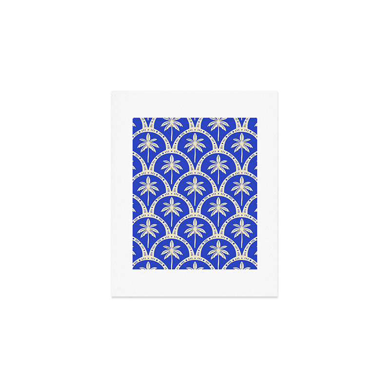 Vintage blue summer palm tree art pattern Art Print Gallery Image 1
