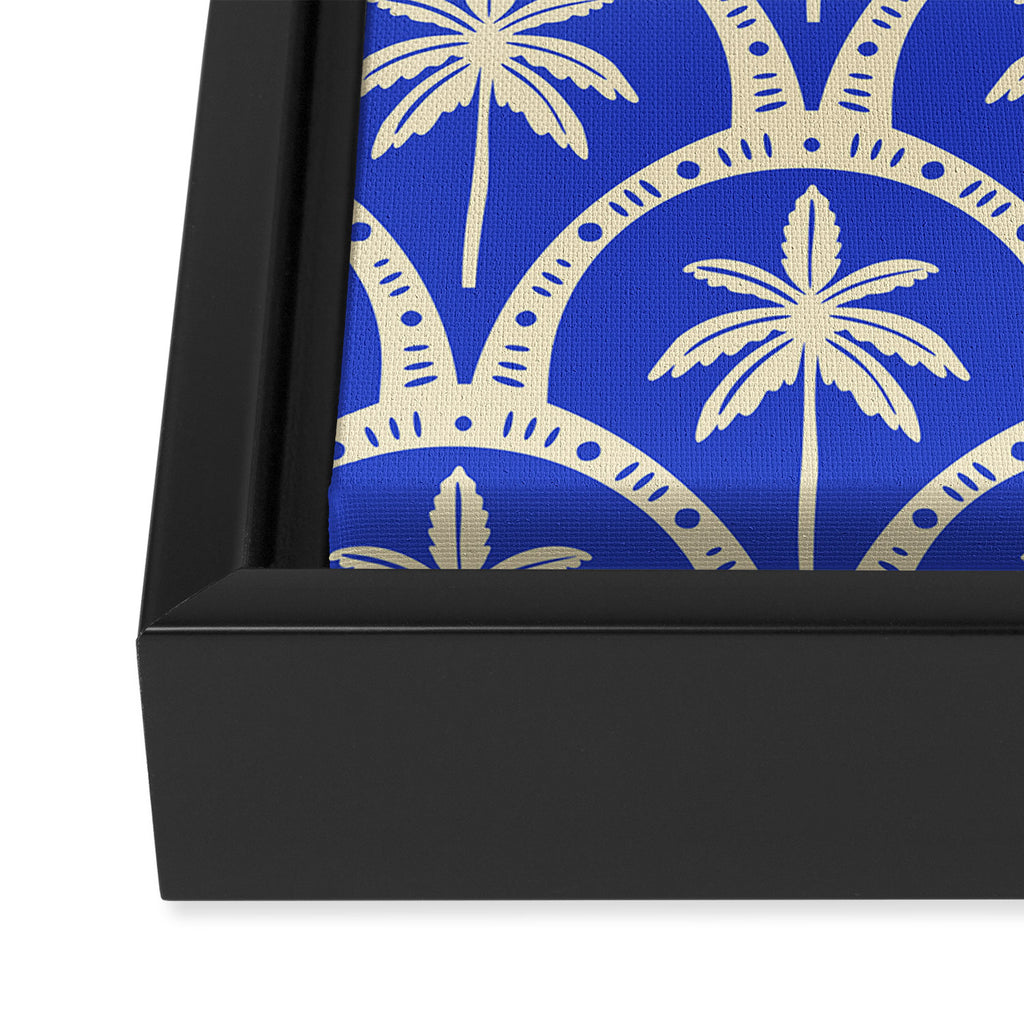 Vintage blue summer palm tree art pattern Framed Canvas Print Gallery Image 3