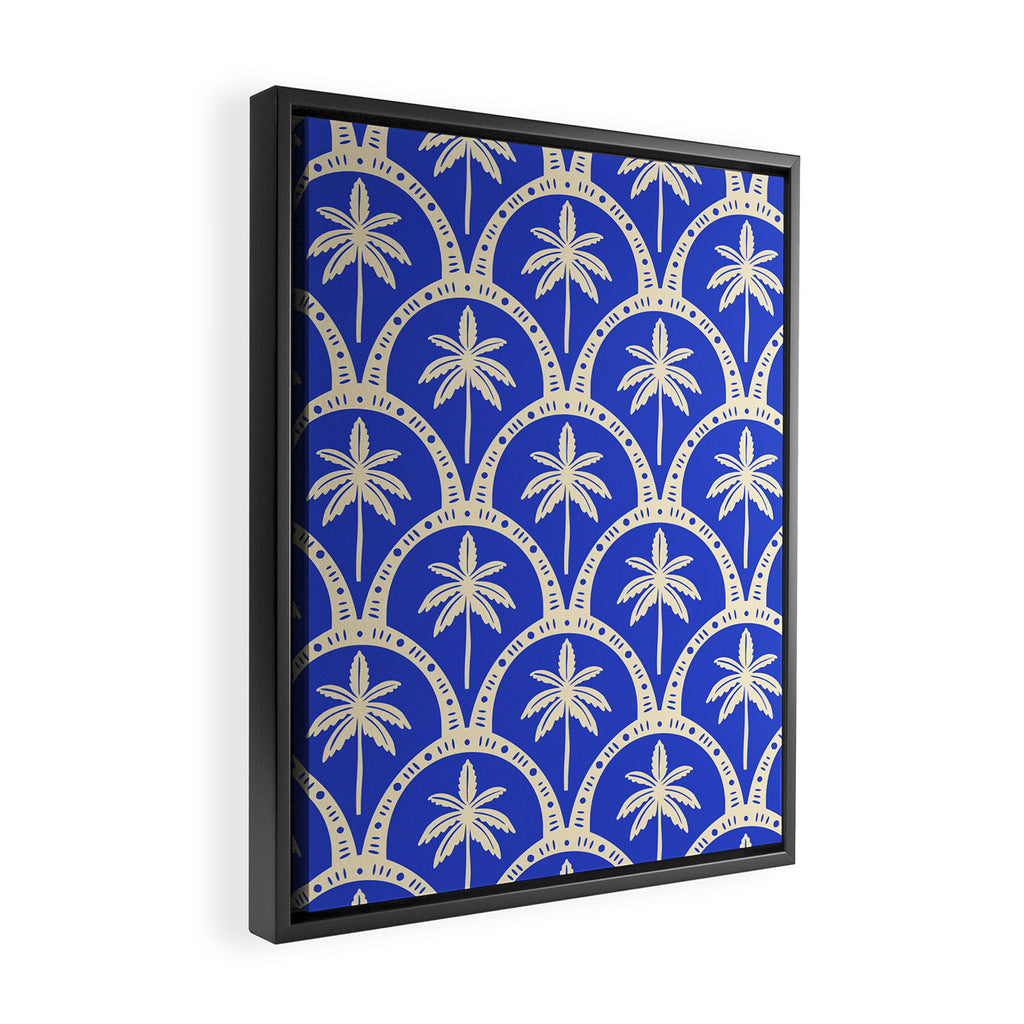 Vintage blue summer palm tree art pattern Framed Canvas Print Gallery Image 2