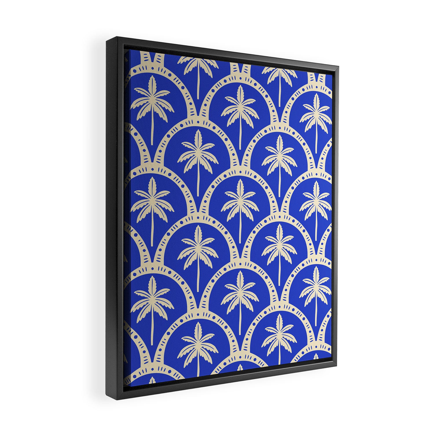 Vintage blue summer palm tree art pattern Framed Canvas Print Gallery Image 2