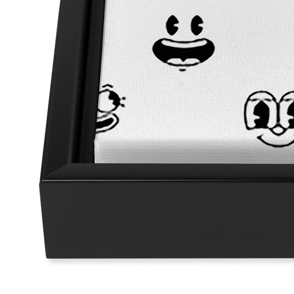 Vintage cartoon mascot face doodle pattern Framed Canvas Print Gallery Image 3
