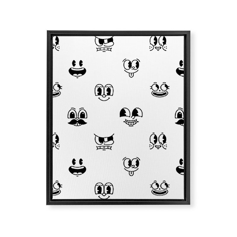 Vintage cartoon mascot face doodle pattern Framed Canvas Print Gallery Image 8