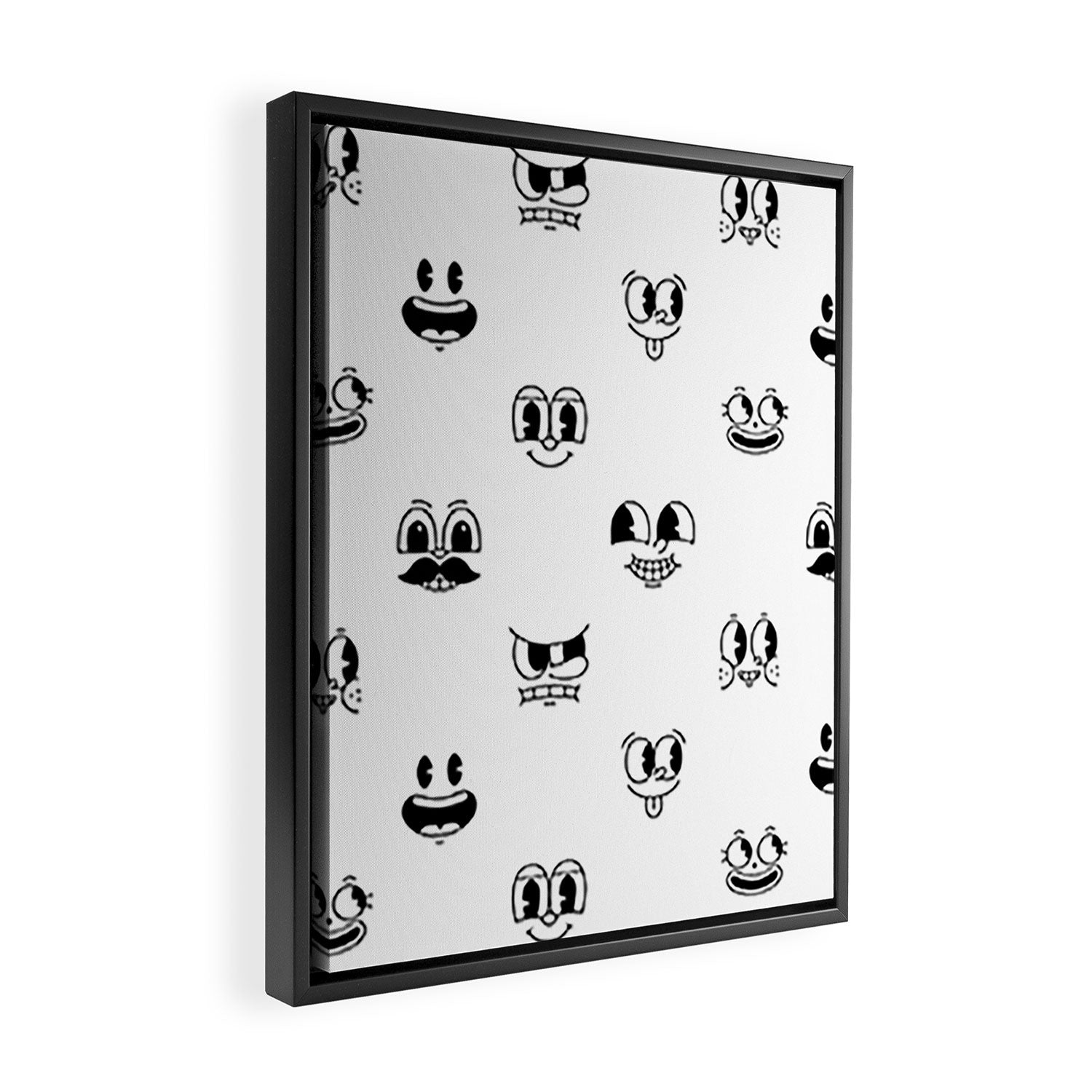 Vintage cartoon mascot face doodle pattern Framed Canvas Print Gallery Image 2