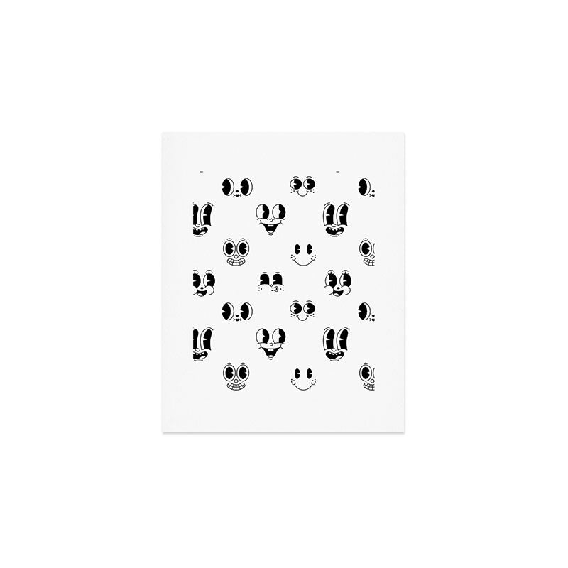 Vintage cartoon mascot face doodle pattern Art Print Gallery Image 1