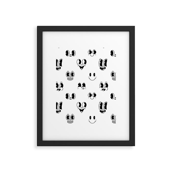 Vintage cartoon mascot face doodle pattern Framed Art Print Gallery Image 1