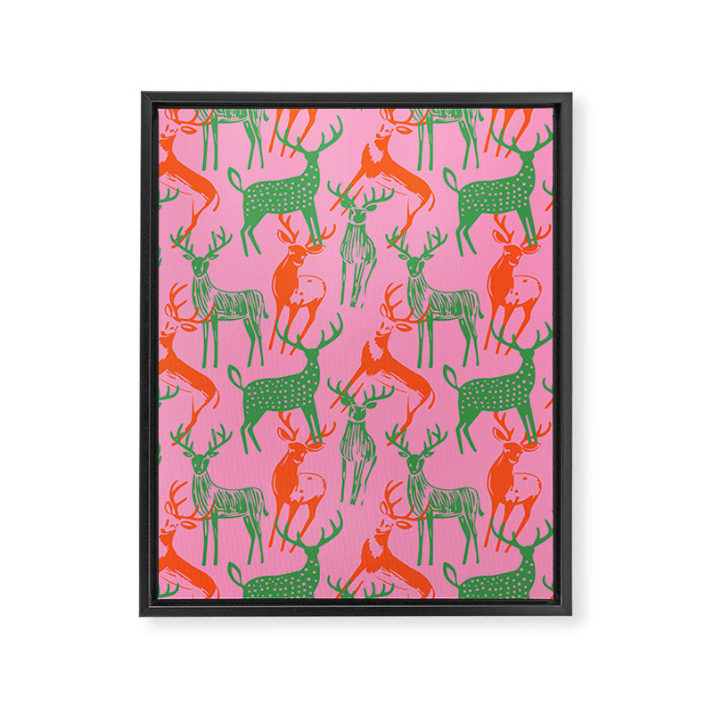 Vintage christmas deer animal art pattern Framed Canvas Print Gallery Image 8