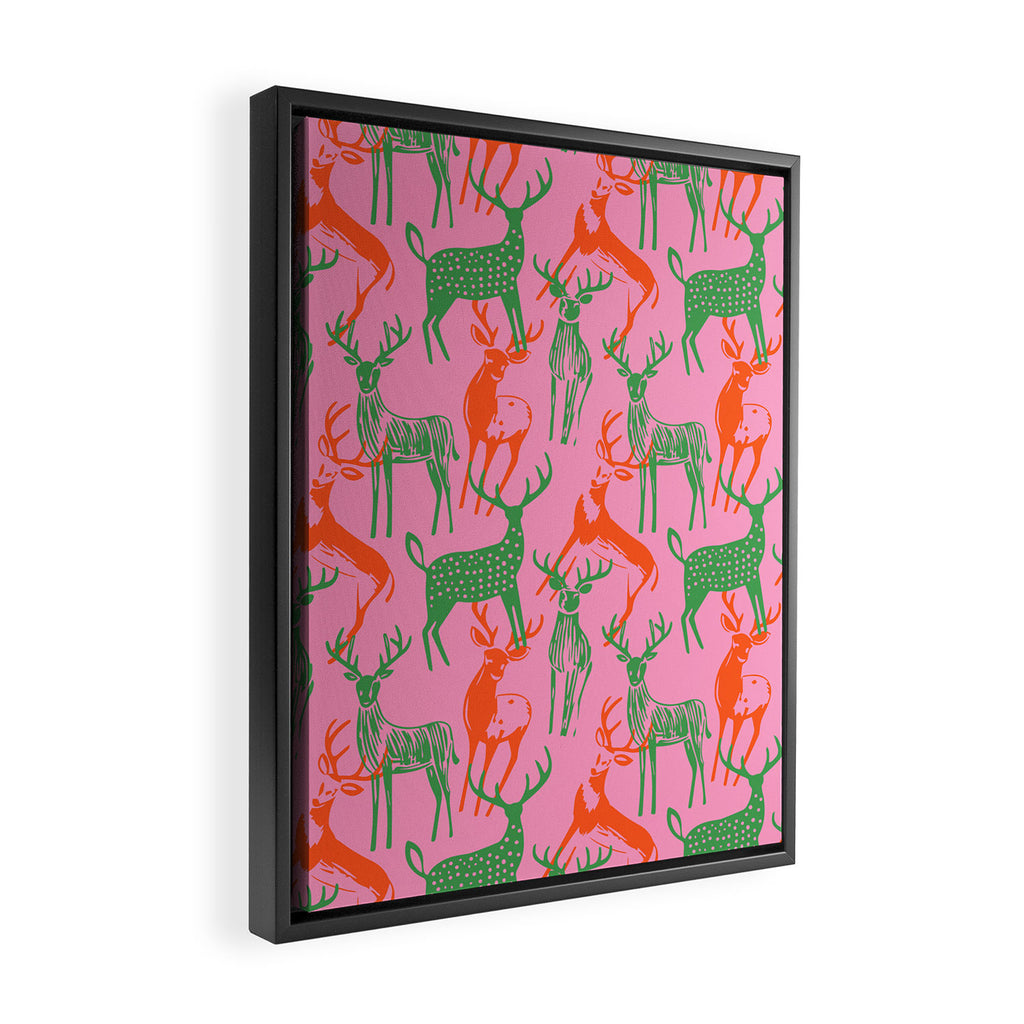 Vintage christmas deer animal art pattern Framed Canvas Print Gallery Image 2