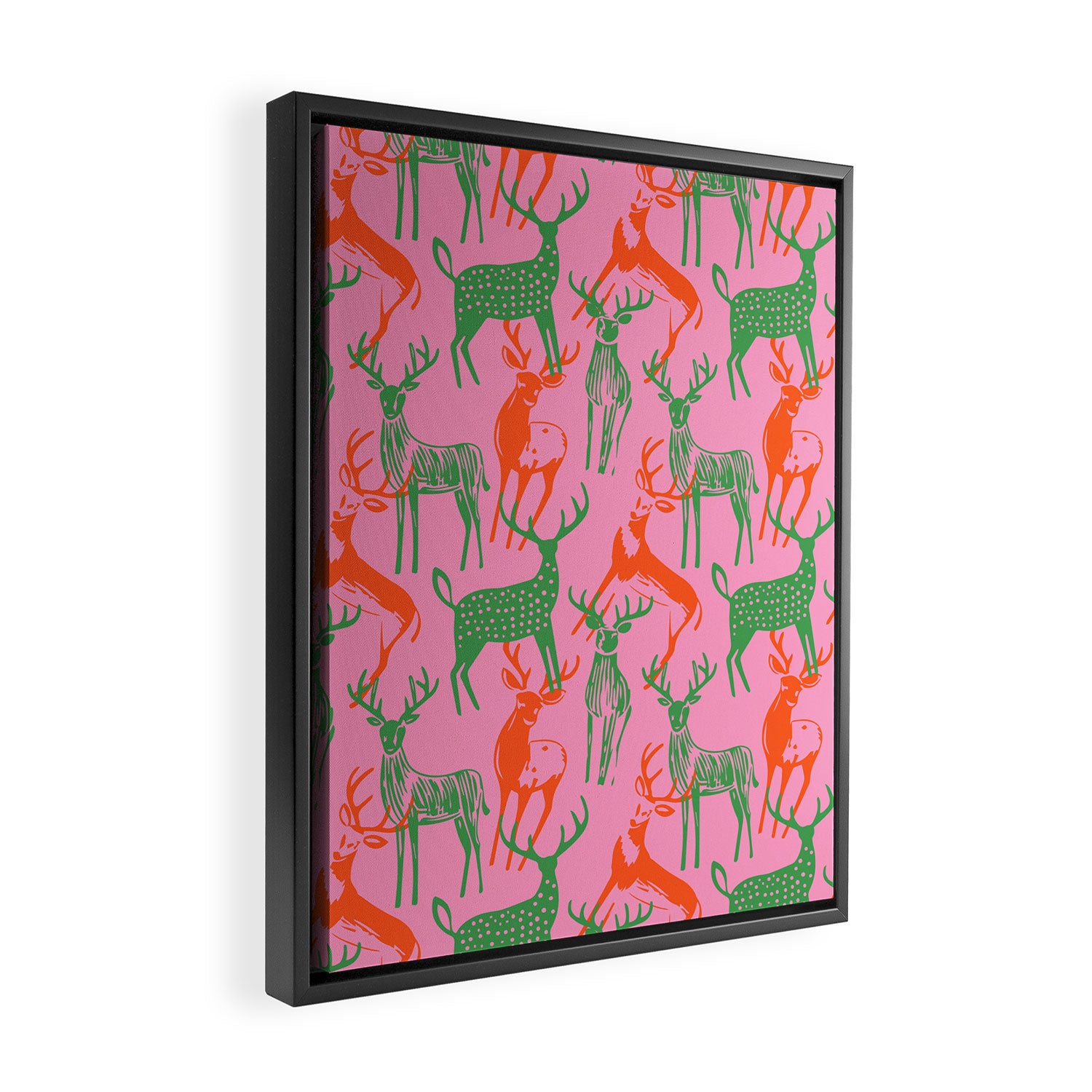 Vintage christmas deer animal art pattern Framed Canvas Print Gallery Image 2