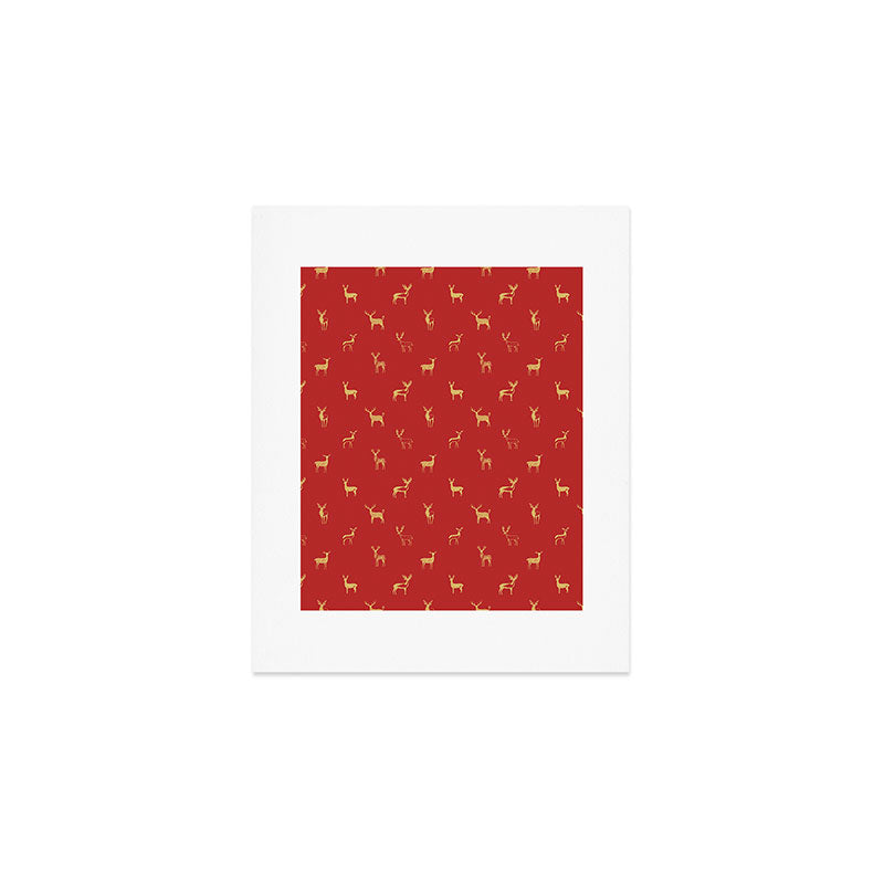 Vintage christmas deer animal pattern art Art Print Gallery Image 1