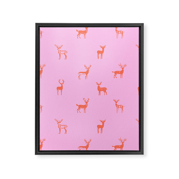 Vintage christmas deer animal pattern art Framed Canvas Print Gallery Image 1
