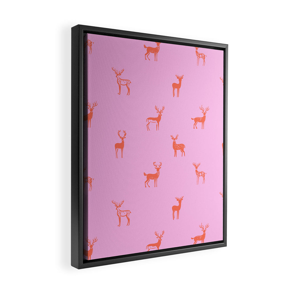 Vintage christmas deer animal pattern art Framed Canvas Print Gallery Image 2
