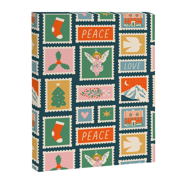 Vintage christmas postage stamp pattern Canvas Print Gallery Image 1