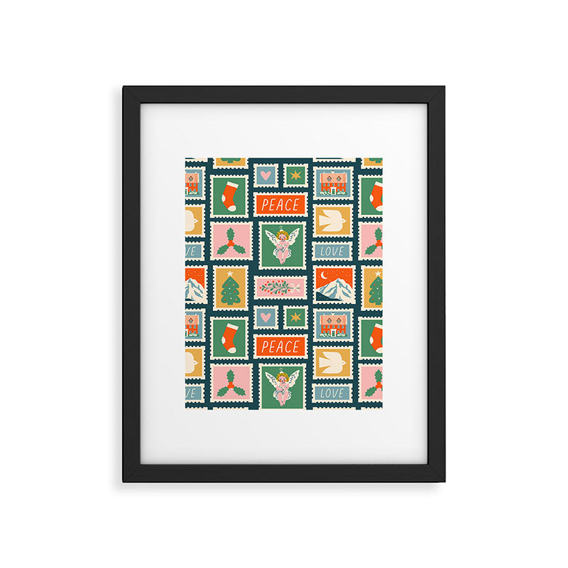 Vintage christmas postage stamp pattern Framed Art Print Gallery Image 6