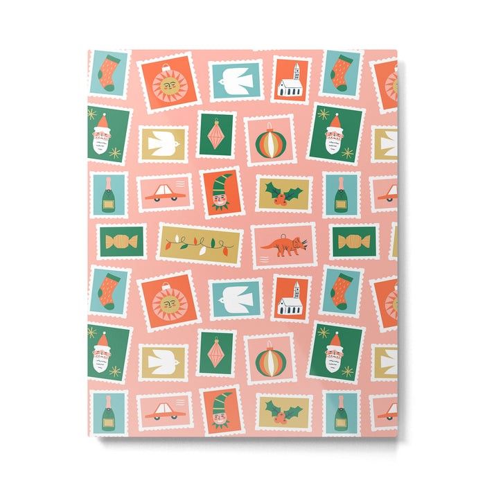 Vintage christmas postage stamp sticker pattern Metal Print Gallery Image 1