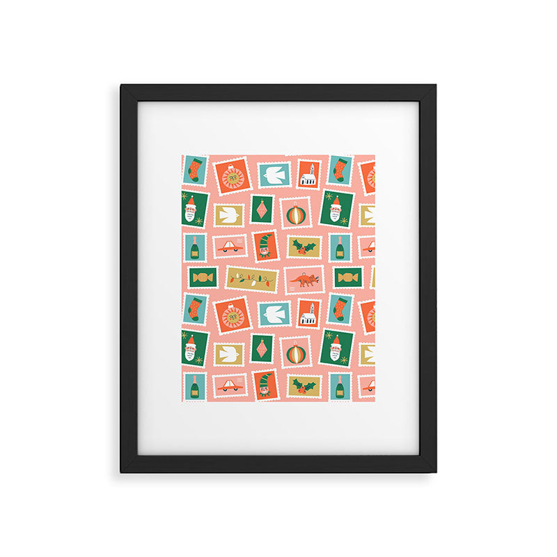 Vintage christmas postage stamp sticker pattern Framed Art Print Gallery Image 6