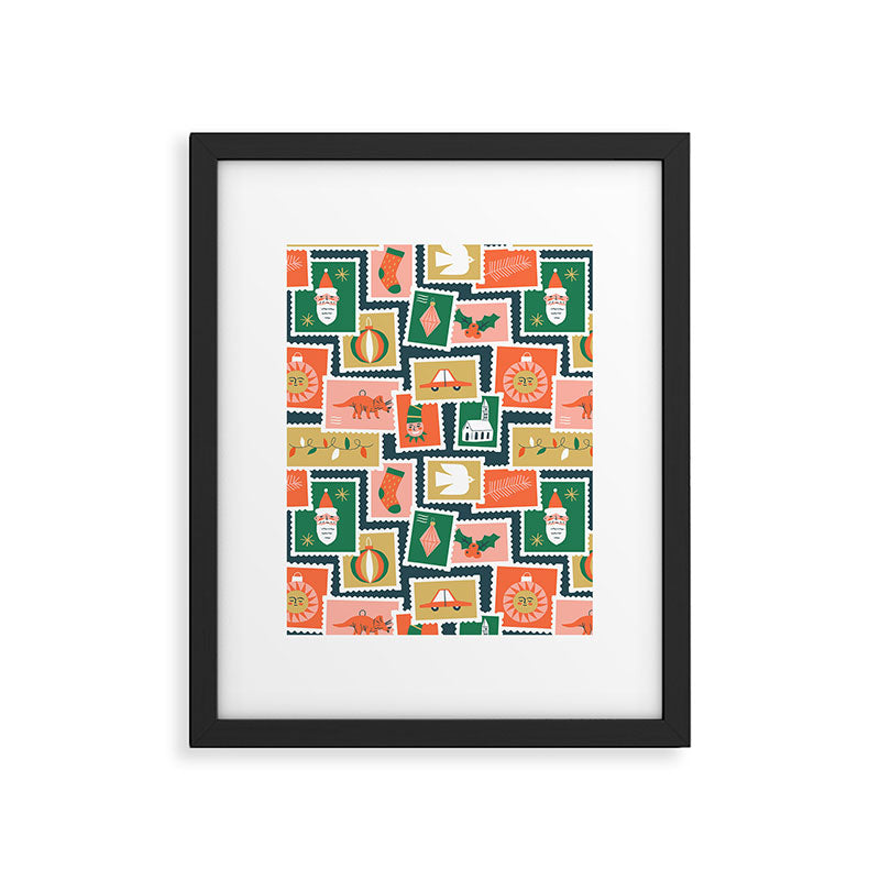 Vintage christmas postage stamp sticker pattern Framed Art Print Gallery Image 6