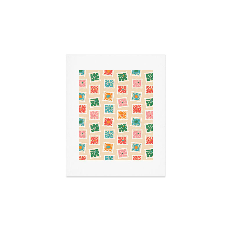 Vintage flower postage stamp pattern Art Print Gallery Image 1
