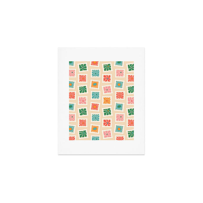 Vintage flower postage stamp pattern Art Print Gallery Image 1