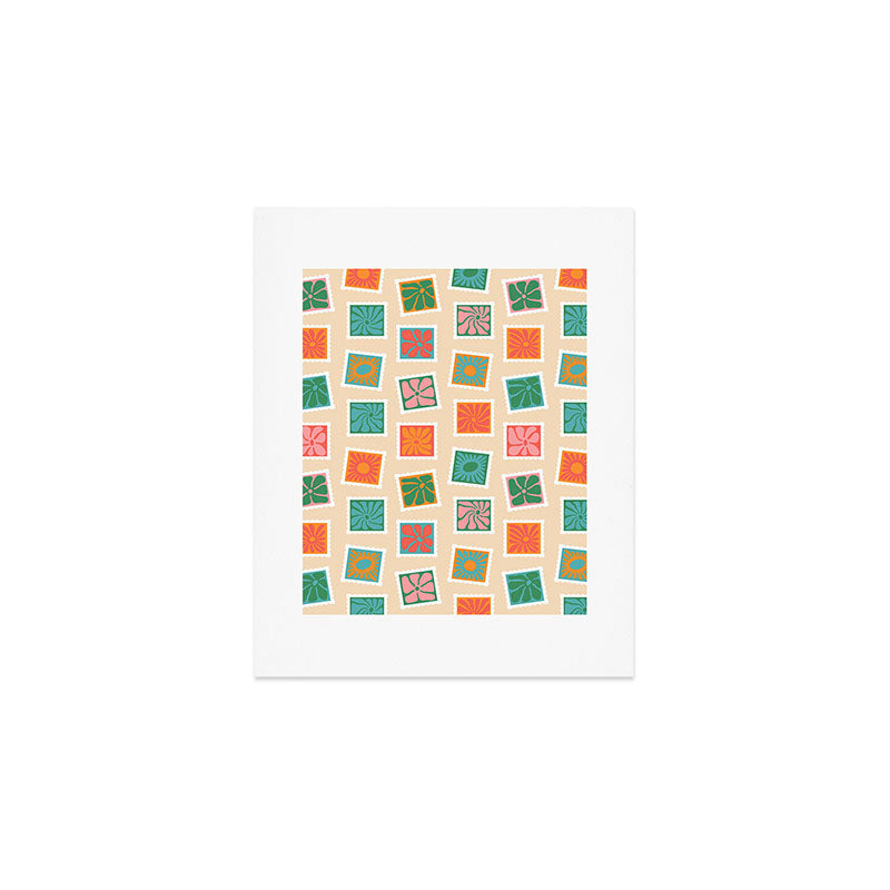 Vintage flower postage stamp pattern Art Print Gallery Image 1