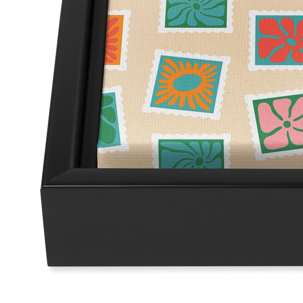 Vintage flower postage stamp pattern Framed Canvas Print Gallery Image 3