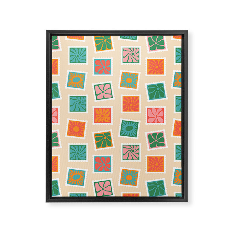 Vintage flower postage stamp pattern Framed Canvas Print Gallery Image 8